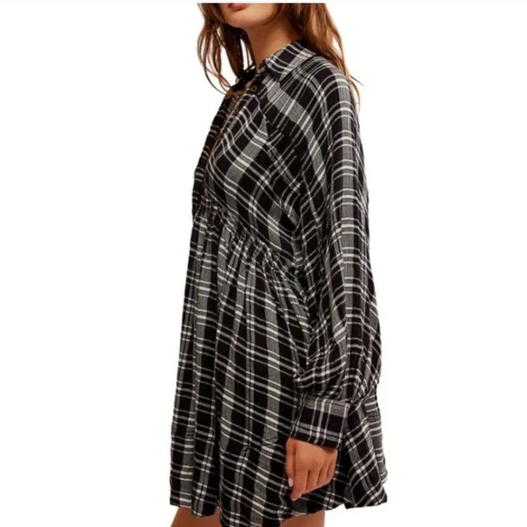 NWT Oversized Free People Hoffman Mini Dress Oversized black combo - Picture 3 of 13